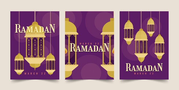 Free vector flat greeting cards collection for islamic ramadan celebration