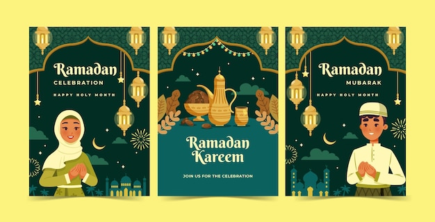 Коллекция плоских поздравительных открыток для празднования исламского рамадана