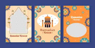 Free vector flat greeting cards collection for islamic ramadan celebration