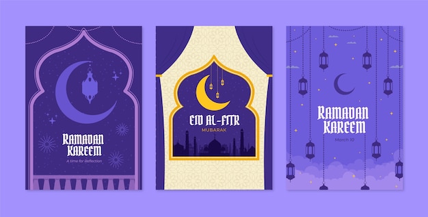 Free vector flat greeting cards collection for islamic ramadan celebration