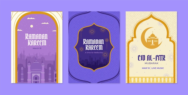 Коллекция плоских поздравительных открыток для исламского празднования Рамадана.