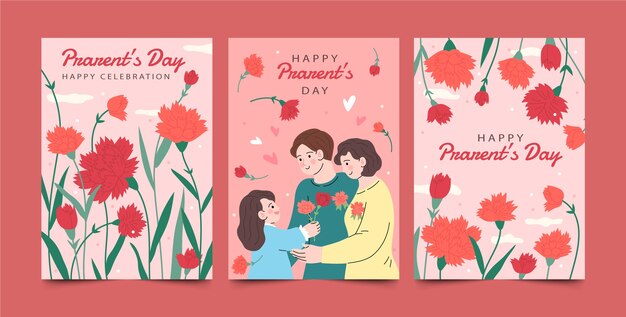 Коллекция плоских поздравительных открыток для празднования дня корейских родителей