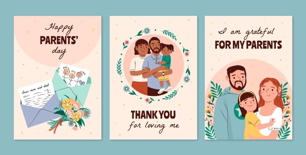Flat greeting cards collection for korean parents day celebration