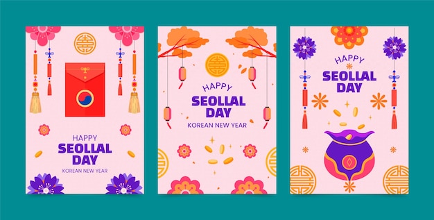 Flat greeting cards collection for korean seollal holiday