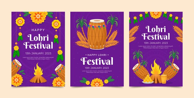 Flat greeting cards collection for lohri festival celebration