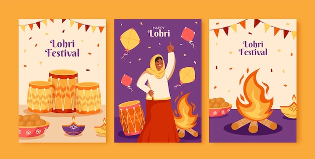 Lohri 축제 축하를 위한 평면 인사말 카드 컬렉션