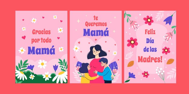 Free vector flat greeting cards collection for mother's day celebration