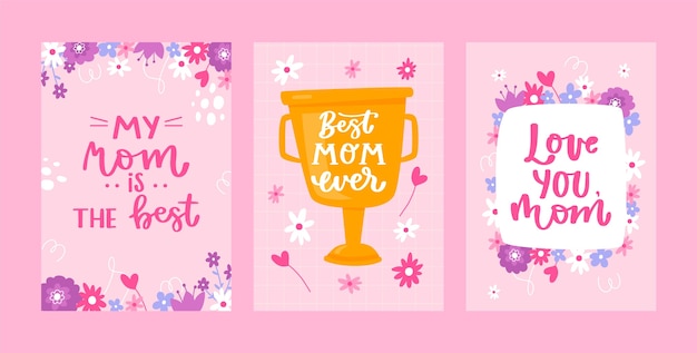 Free vector flat greeting cards collection for mother's day celebration