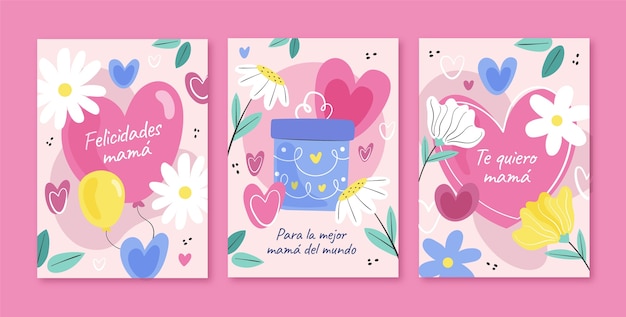 Free vector flat greeting cards collection for mother's day celebration