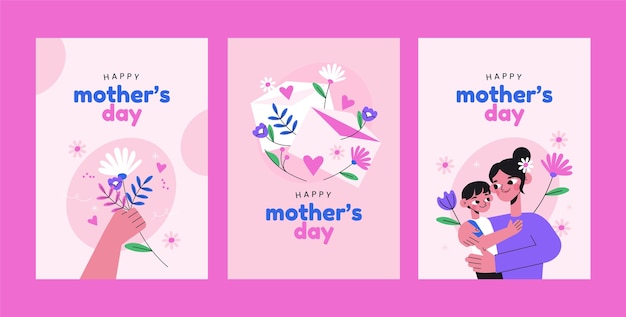 Flat greeting cards collection for mother's day celebration