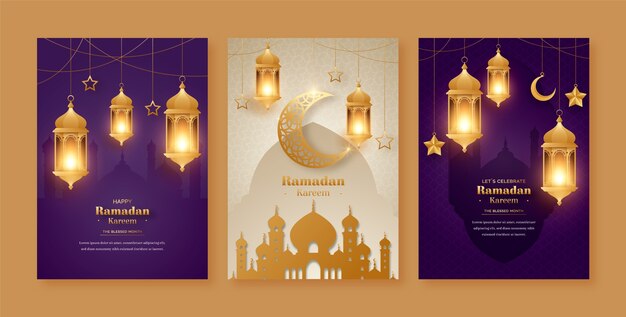 Flat greeting cards collection for ramadan celebration