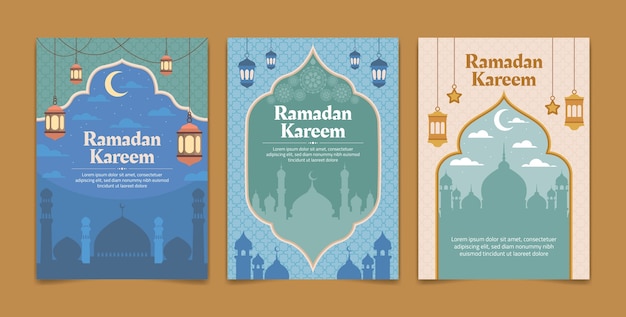 Flat greeting cards collection for ramadan celebration