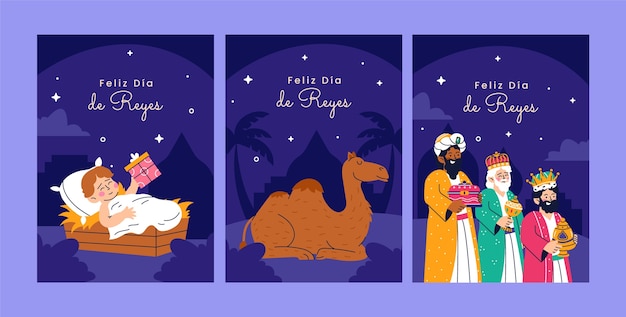Reyes Magos를 위한 평평한 인사 카드 컬렉션