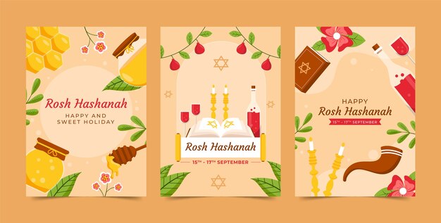 Коллекция плоских поздравительных открыток для празднования еврейского Нового года Рош ха-Шана