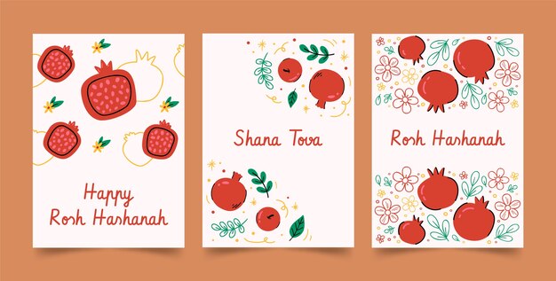 Free vector flat greeting cards collection for rosh hashanah jewish new year celebration
