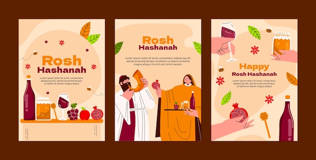 Free vector flat greeting cards collection for rosh hashanah jewish new year celebration