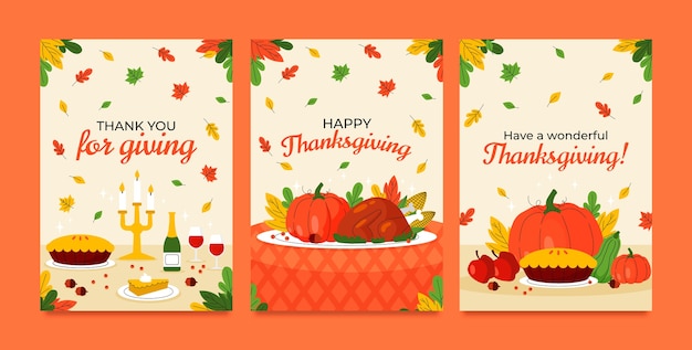 Коллекция плоских поздравительных открыток для празднования Дня благодарения