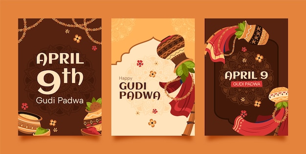 Free vector flat greeting cards collection for ugadi festivity