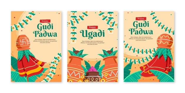 Flat greeting cards collection for ugadi festivity