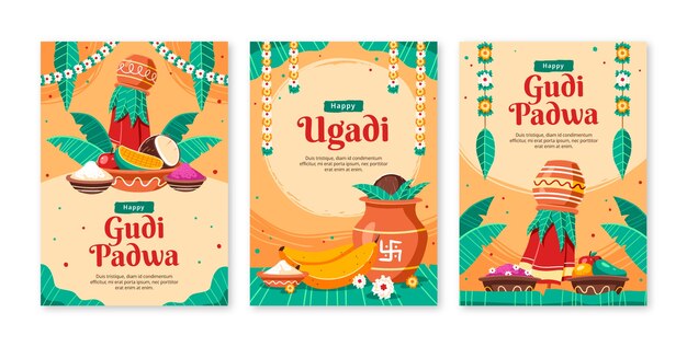 Flat greeting cards collection for ugadi festivity