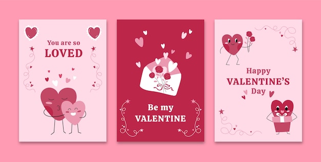 Flat greeting cards collection for valentine's day celebration