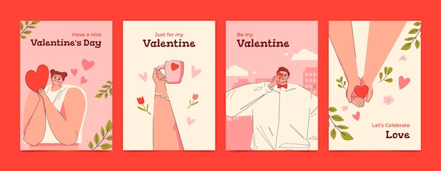 Плоская коллекция поздравительных открыток на праздник Дня святого Валентина