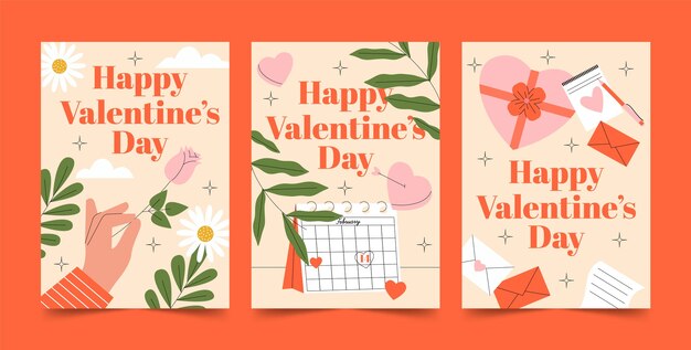 Free vector flat greeting cards collection for valentine's day holiday