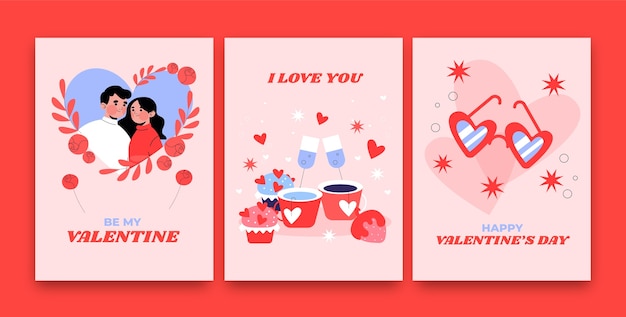 Коллекция плоских поздравительных открыток для празднования Дня святого Валентина