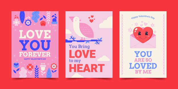 Flat greeting cards collection for valentines day celebration