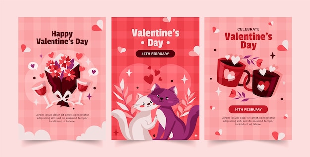 Free vector flat greeting cards collection for valentines day celebration