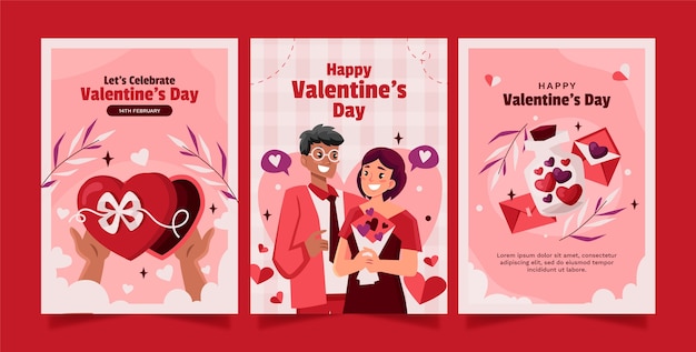 Flat greeting cards collection for valentines day celebration