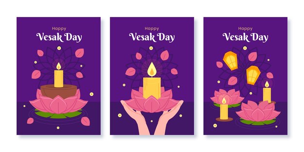 Flat greeting cards collection for vesak day festival celebration