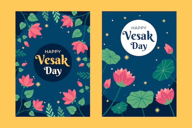 Free vector flat greeting cards collection for vesak festival celebration