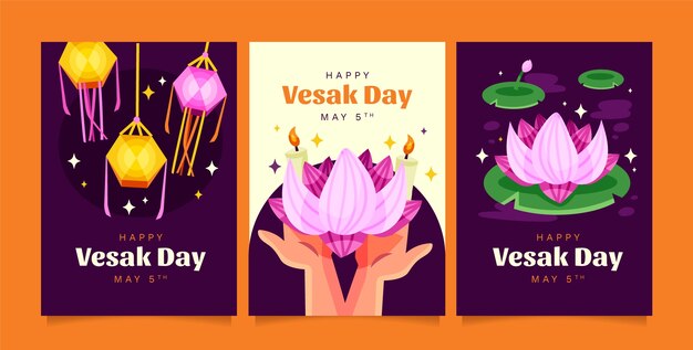 Flat greeting cards collection for vesak festival celebration