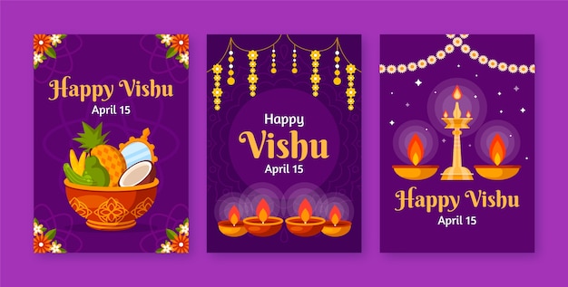 Free vector flat greeting cards collection for vishu festival celebration