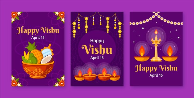 Flat greeting cards collection for vishu festival celebration