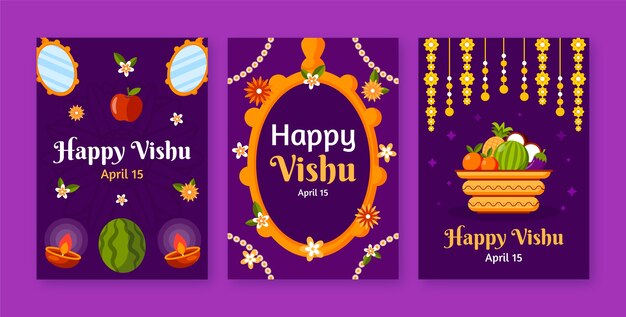 Flat greeting cards collection for vishu festival celebration