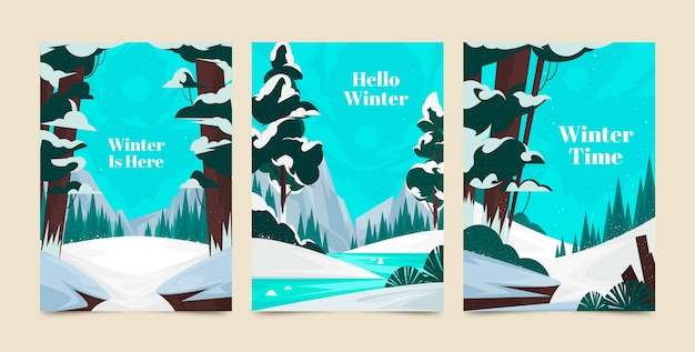 Free vector flat greeting cards collection for winter season celebration