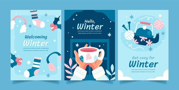 Flat greeting cards collection for winter season celebration