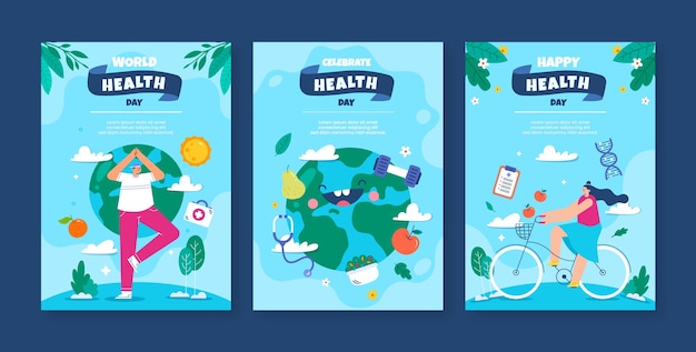 Flat greeting cards collection for world health day awareness