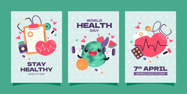 Flat greeting cards collection for world health day awareness