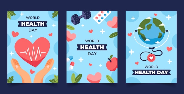 Free vector flat greeting cards collection for world health day awareness