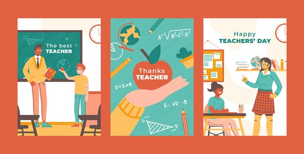 Коллекция плоских открыток для празднования Всемирного дня учителя