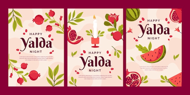 Free vector flat greeting cards collection for yalda night festival