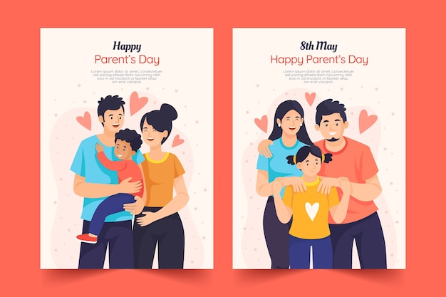 Flat greeting cards set for korean parent's day celebration