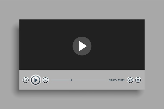 無料ベクター マルチメディア エクスペリエンスのためのフラット グレー パネルのビデオ プレーヤー テンプレート