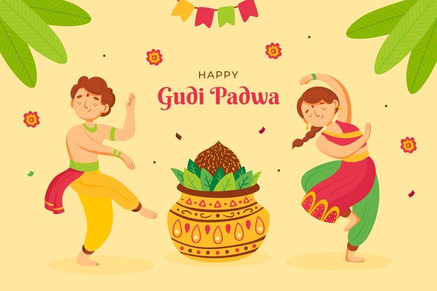 평면 gudi padwa 축제 축하 배경