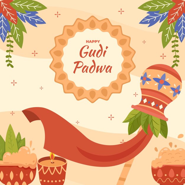 Flat gudi padwa illustration