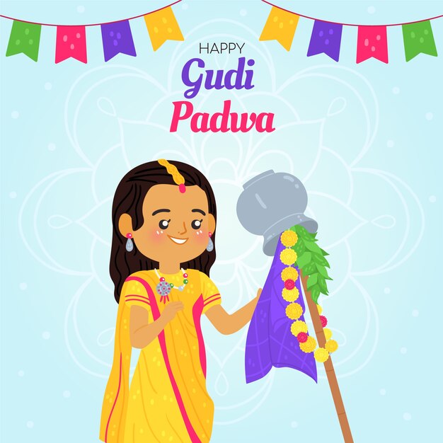 Free vector flat gudi padwa illustration