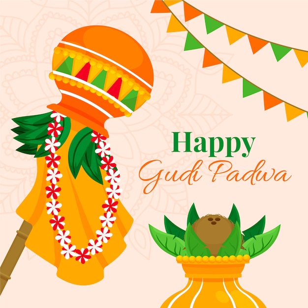 Flat gudi padwa illustration